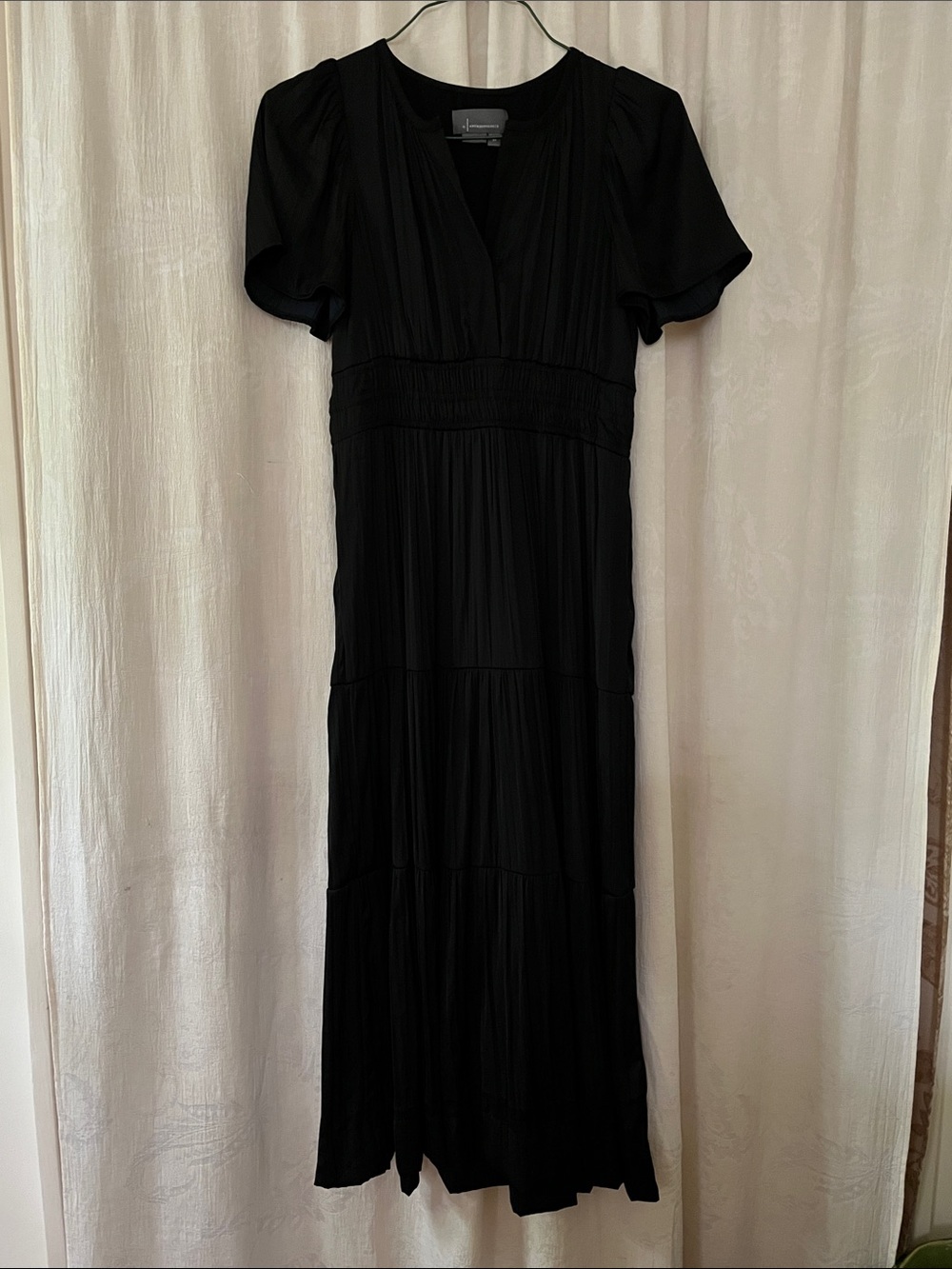 Anthropologie Black V-Neck Smocked Waist Tiered Maxi Dress, SizeSP